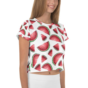 '' White Watermelons'' All-Over Print Crop Tee - vegan-styles