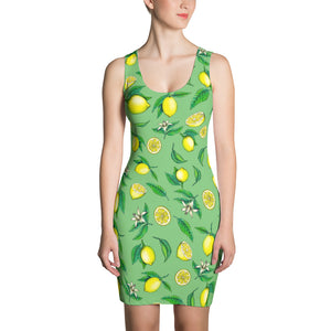 "Lemons" Green Sublimation Cut & Sew Dress - vegan-styles
