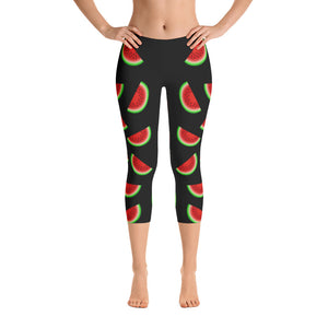 "Watermelon" Black Capri Leggings - vegan-styles