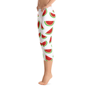 "Watermelon" White Capri Leggings - vegan-styles