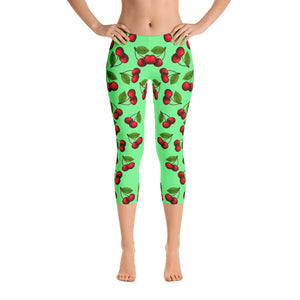 "Cherry" Green Capri Leggings - vegan-styles