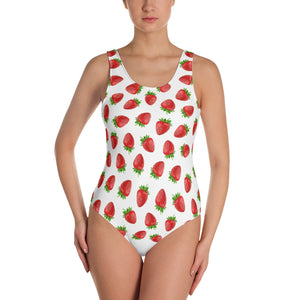 "Strawberry" White One-Piece Swimsuit - vegan-styles
