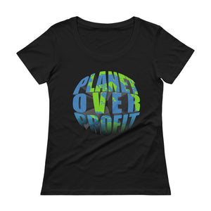 "Planet Over Profit" Ladies' Scoopneck T-Shirt - vegan-styles