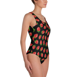 "Strawberry" Black One-Piece Swimsuit - vegan-styles