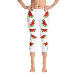 "Vegan Watermelon" White Capri Leggings - vegan-styles