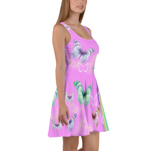 " Butterflies " Pink Skater Dress - vegan-styles