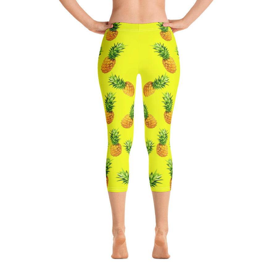 "Pineapple" Yellow Capri Leggings - vegan-styles