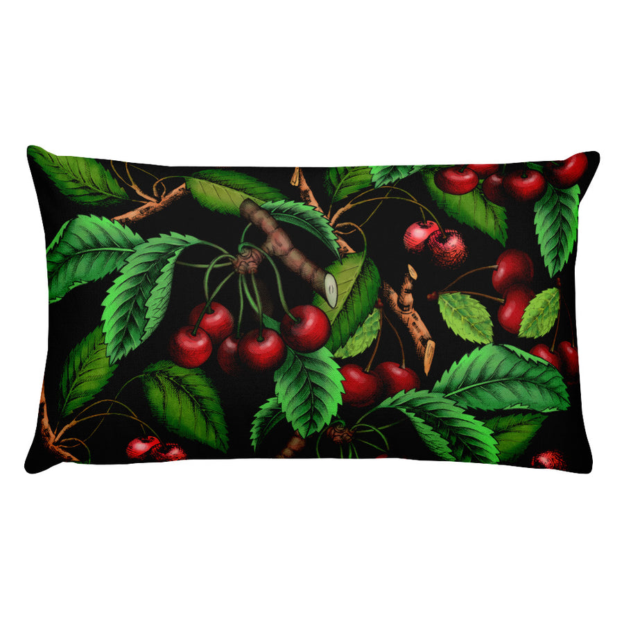 "Cherry" Black Premium Pillow - vegan-styles