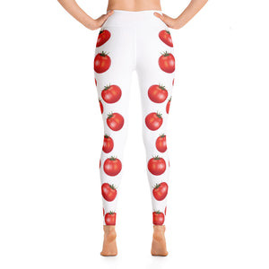 "Tomato" White All-Over Print Yoga Leggings - vegan-styles