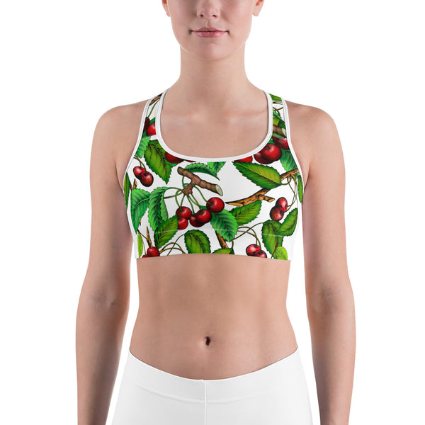 "Cherry 2" White Sports bra - vegan-styles