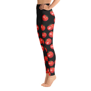 "Tomato" Black All-Over Print Yoga Leggings - vegan-styles