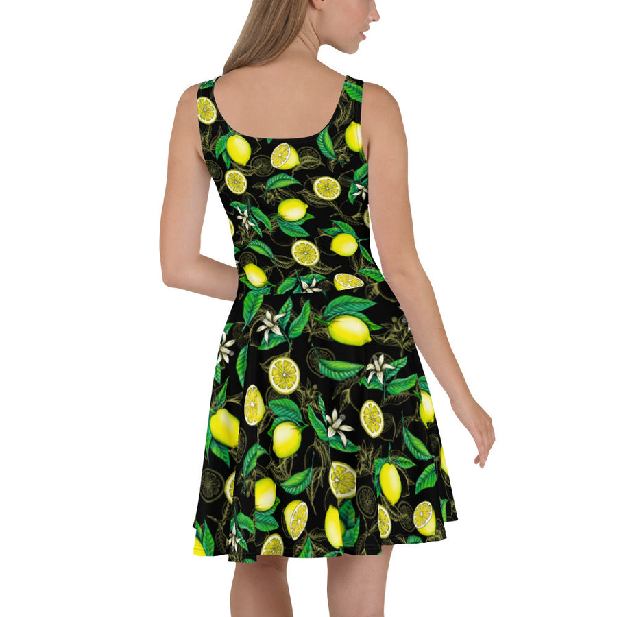 '' Black Lemons'' Skater Dress - vegan-styles