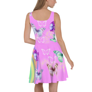 " Butterflies " Pink Skater Dress - vegan-styles