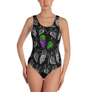 "Grapes" Black One-Piece Swimsuit - vegan-styles