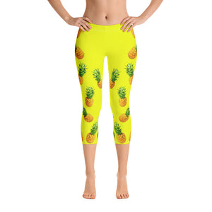 "Pineapple" Yellow Capri Leggings - vegan-styles
