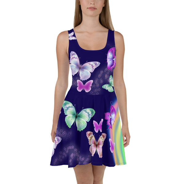 " Butterflies " Purple Skater Dress - vegan-styles