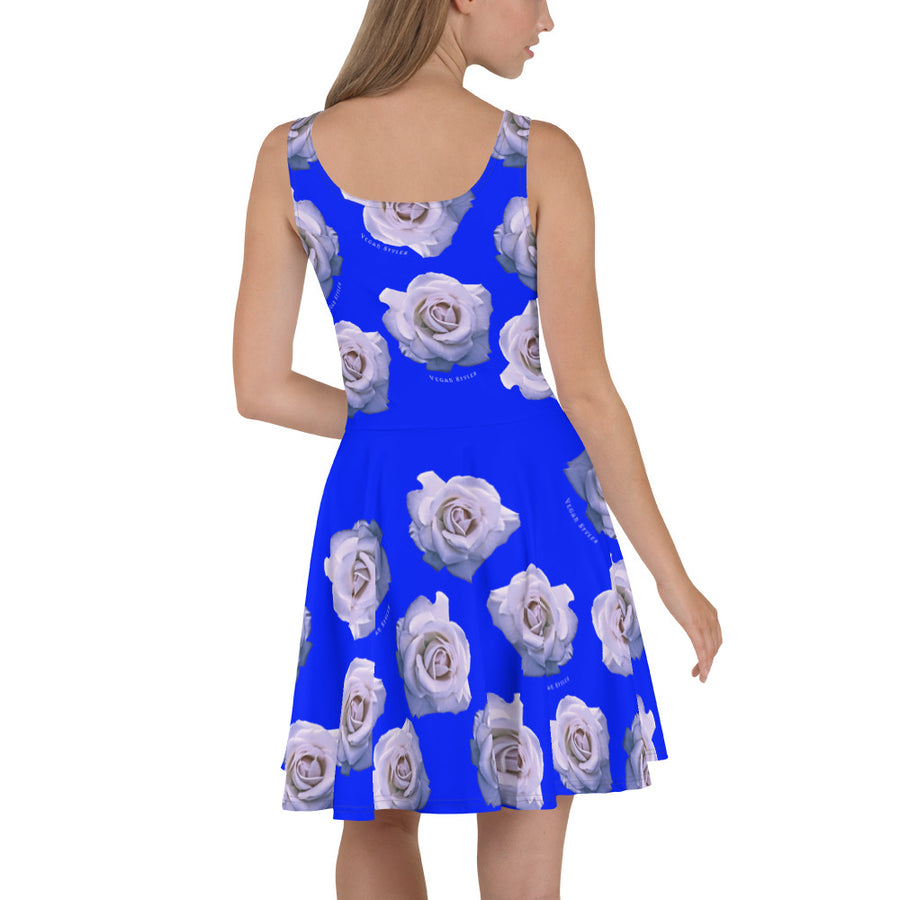 "White Rose" Blue Dress Skater Dress - vegan-styles