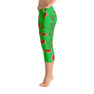 "Vegan Watermelon" Green Capri Leggings - vegan-styles