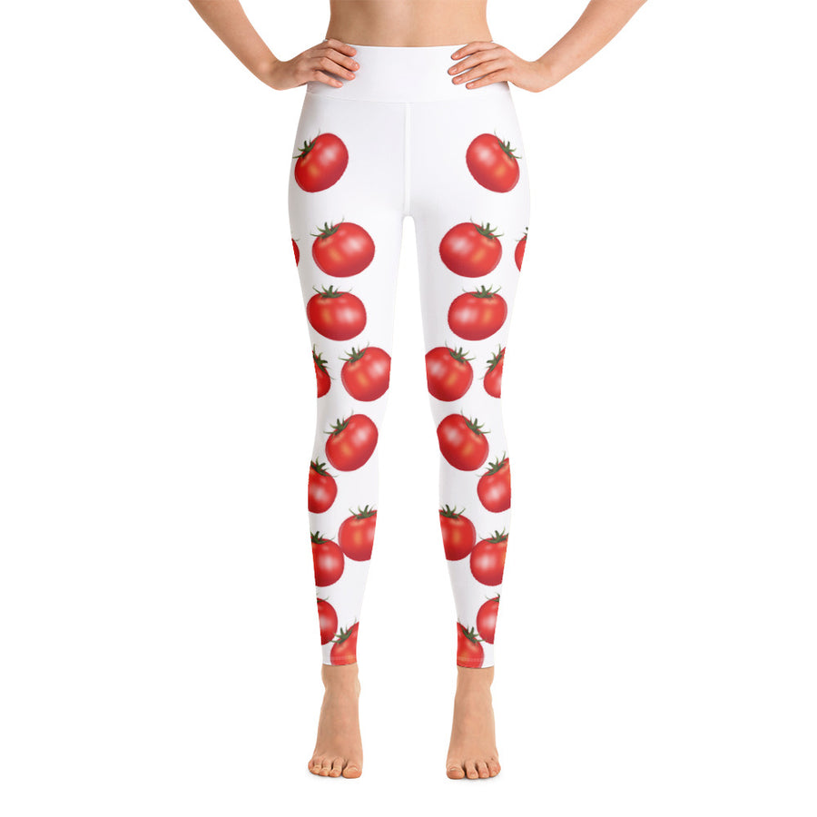 "Tomato" White All-Over Print Yoga Leggings - vegan-styles