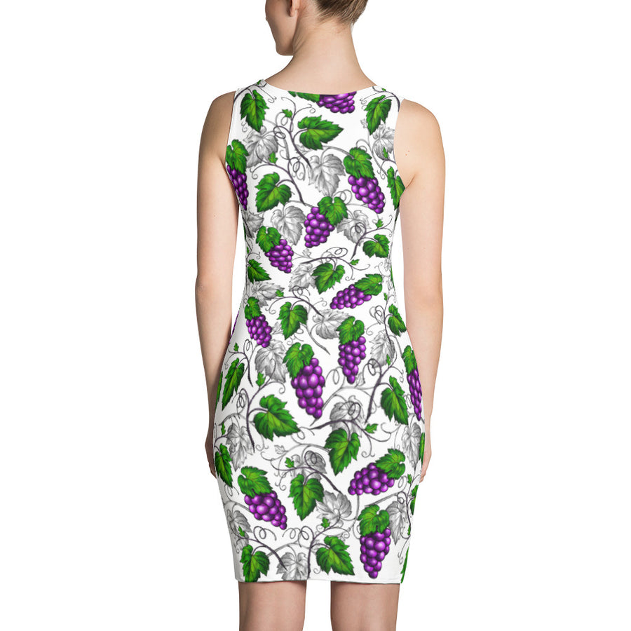 "Grapes" White Sublimation Cut & Sew Dress - vegan-styles