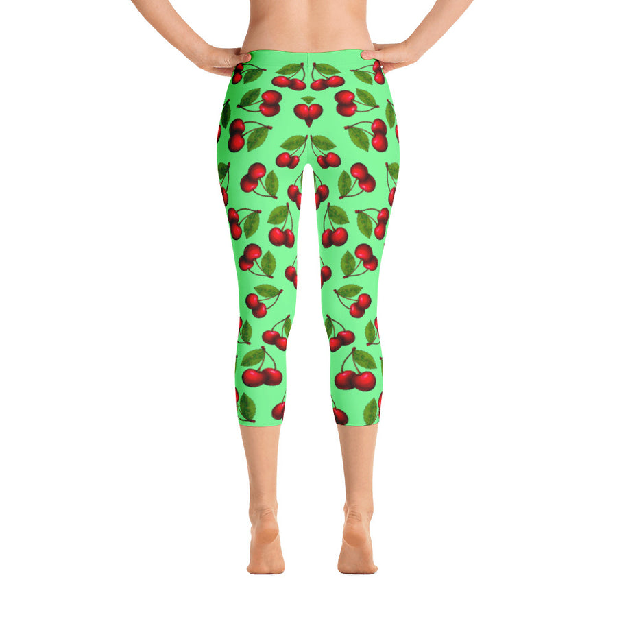 "Cherry" Green Capri Leggings - vegan-styles