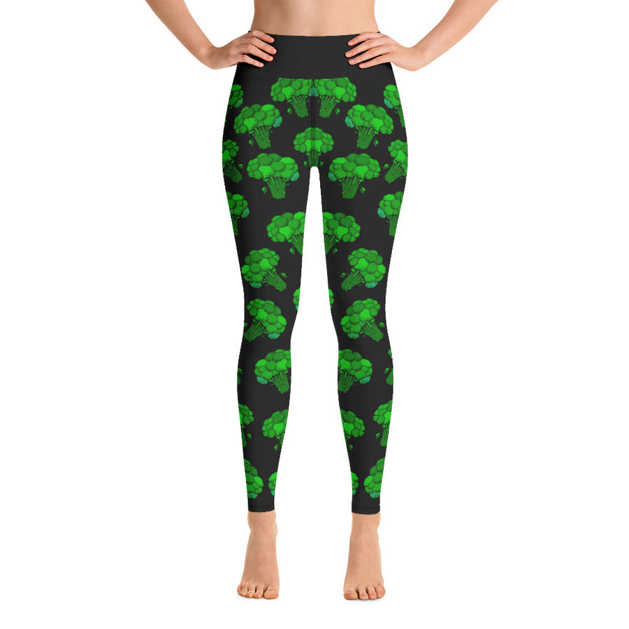 "Broccoli" Black Yoga Leggings - vegan-styles