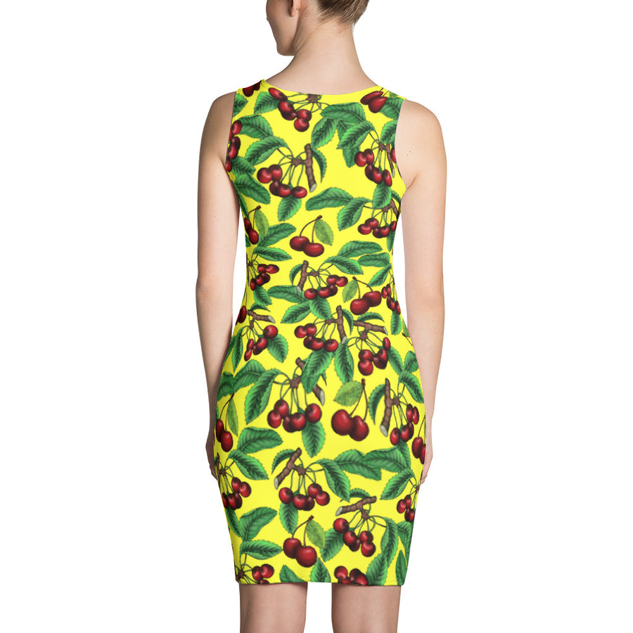 "Cherry" Yellow Sublimation Cut & Sew Dress - vegan-styles