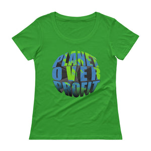 "Planet Over Profit" Ladies' Scoopneck T-Shirt - vegan-styles