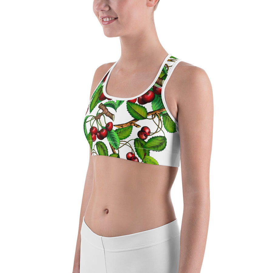 "Cherry 2" White Sports bra - vegan-styles