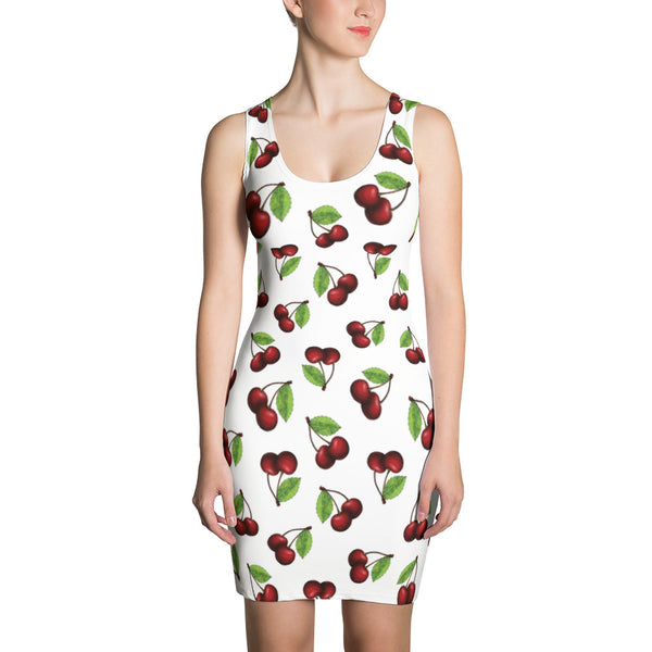 "Cherry" White Sublimation Cut & Sew Dress - vegan-styles