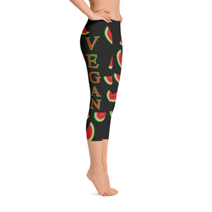 "Vegan Watermelon" Black Capri Leggings - vegan-styles