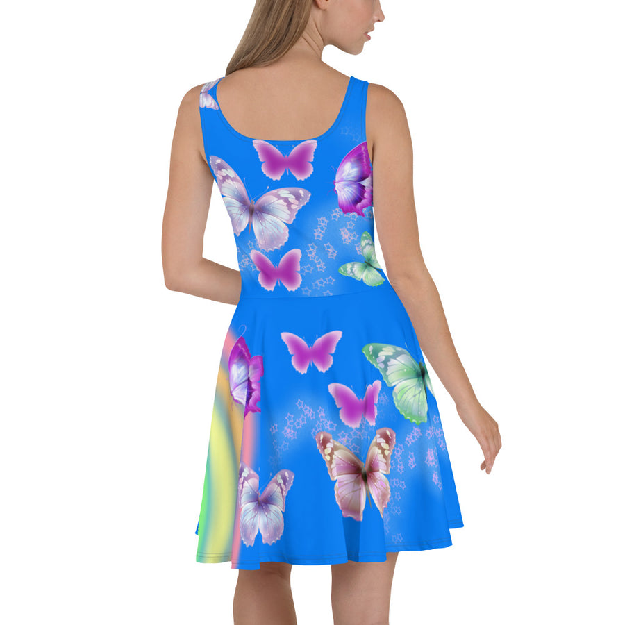 " Butterflies " Blue Skater Dress - vegan-styles