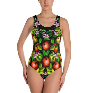 "Apples" Black One-Piece Swimsuit - vegan-styles