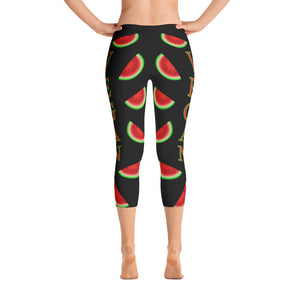 "Vegan Watermelon" Black Capri Leggings - vegan-styles