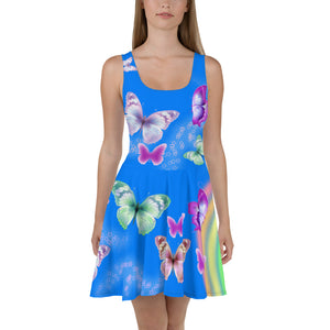 " Butterflies " Blue Skater Dress - vegan-styles