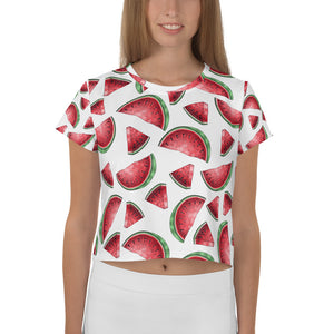 '' White Watermelons'' All-Over Print Crop Tee - vegan-styles