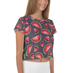 '' Watermelons'' All-Over Print Crop Tee - vegan-styles