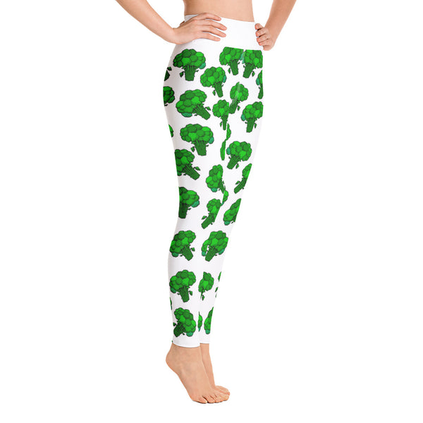"Broccoli" White Yoga Leggings - vegan-styles
