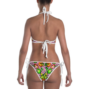 "Apples" Reversible Bikini (White and Pink} - vegan-styles