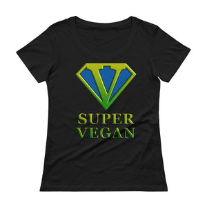 Super Vegan Ladies Scoopneck Cotton Pre Shrunk T-Shirt - vegan-styles