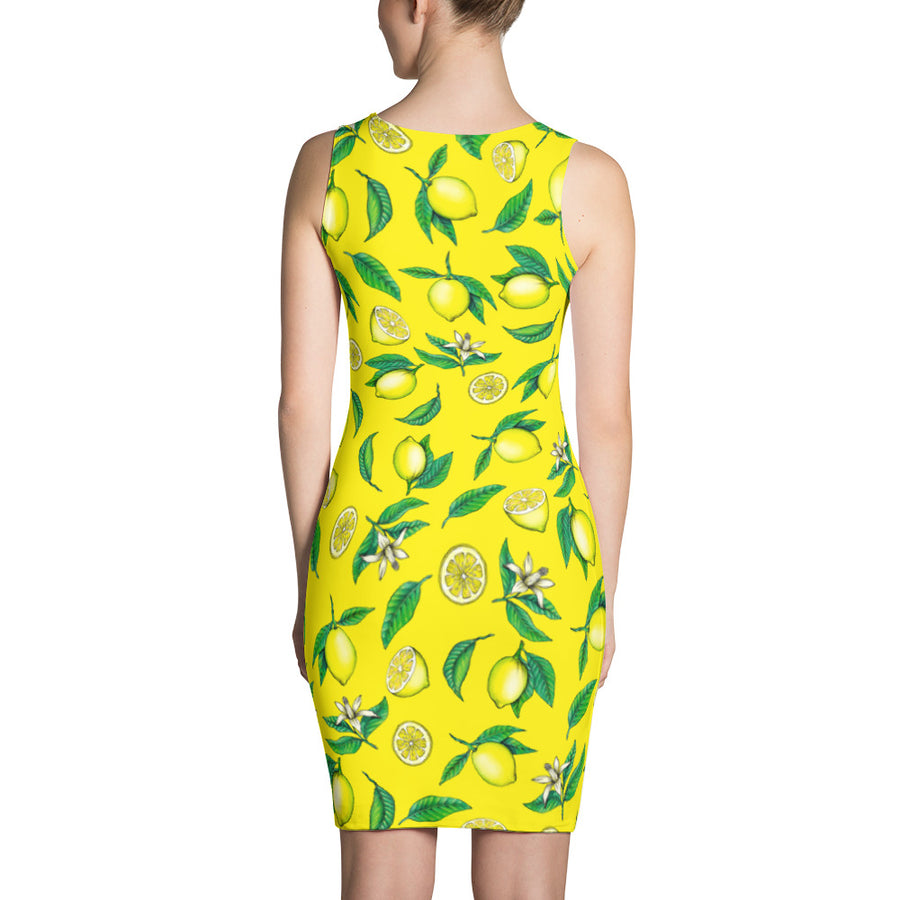 "Lemons" Yellow Sublimation Cut & Sew Dress - vegan-styles