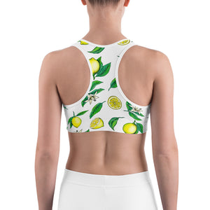 "Lemons" White Sports bra - vegan-styles