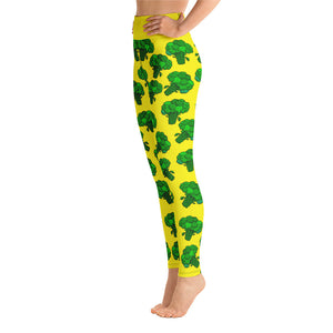 "Broccoli" Yellow Yoga Leggings - vegan-styles