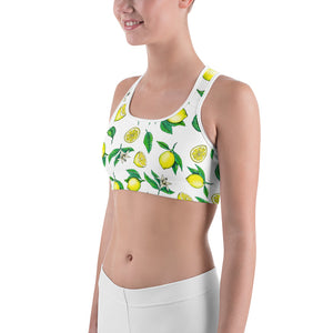 "Lemons" White Sports bra - vegan-styles