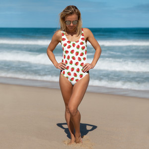 "Strawberry" White One-Piece Swimsuit - vegan-styles